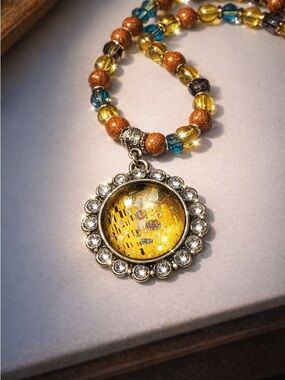 Gilded Horizon Signature Goldstone & Art Glass Pendant Necklace